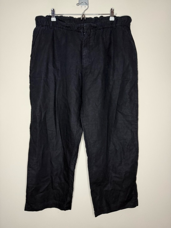GAP Pants - GAP Lagenlook Black Cotton Linen Blend Half Back Elastic Wide Leg Trousers Pants